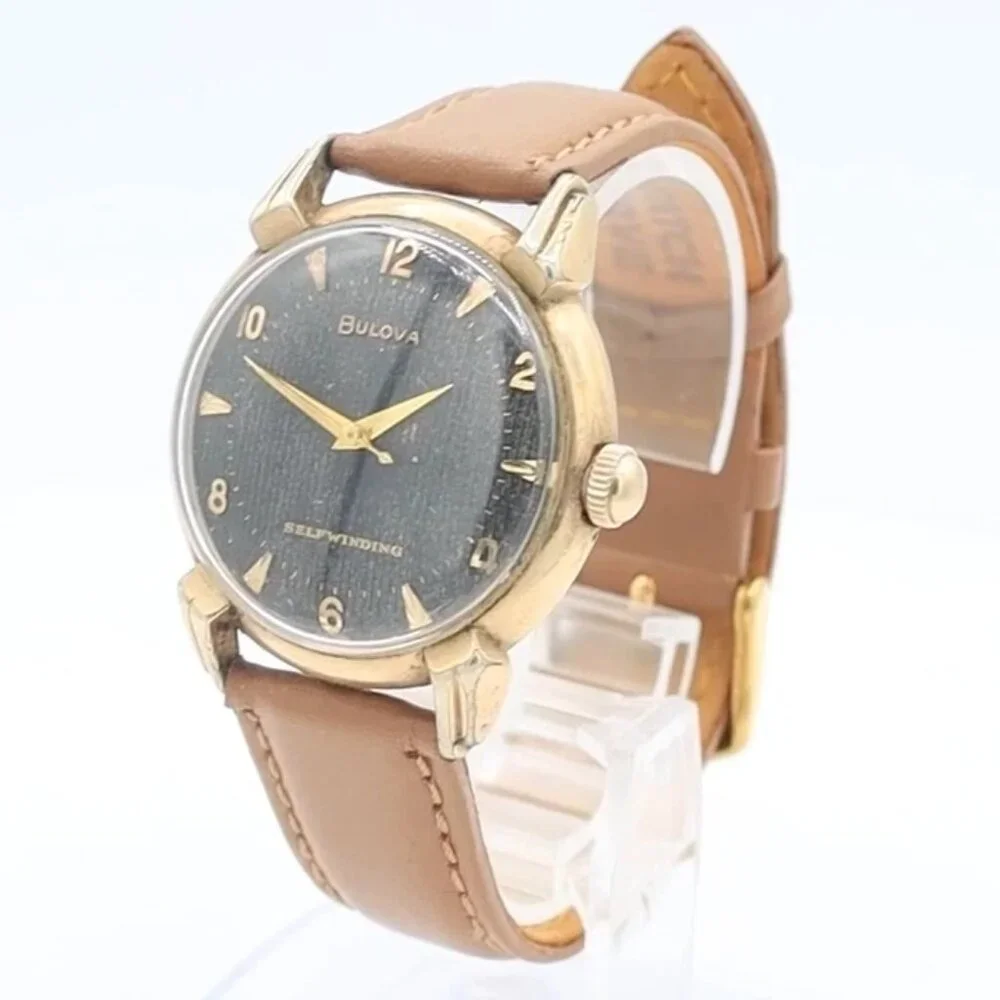 Vintage Bulova Black Tapestry Men's Automatic Wristwatch 10CSC Swiss 10k GF